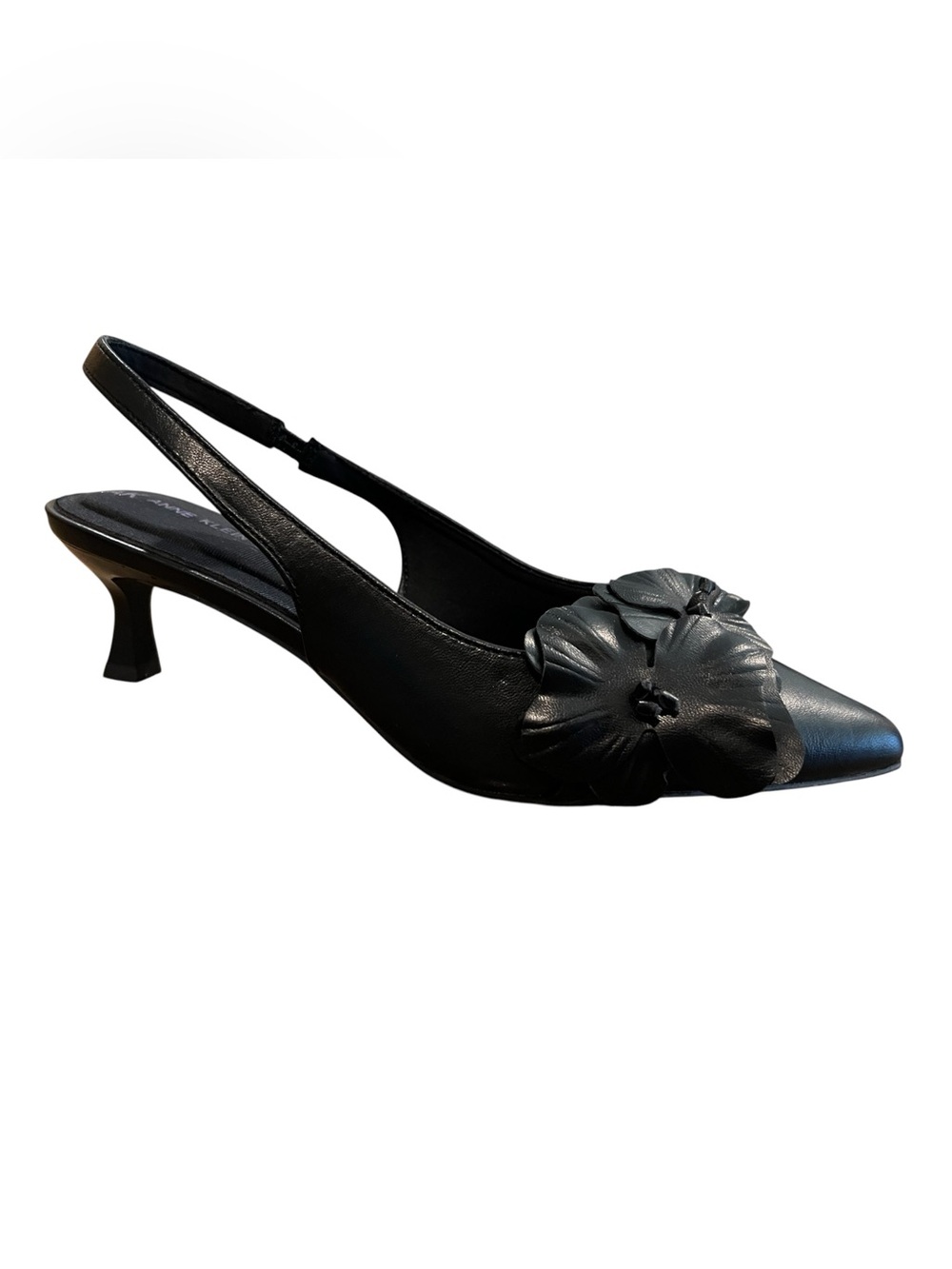 Anne Klein iFlex Slingback Pumps Black Floral Pointed Toe Kitten Heels 9M NIB